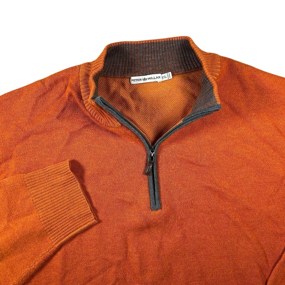 Peter Millar 1/4 Zip Sweater Mens XXL Orange Pullover Wool Golf MF14S82